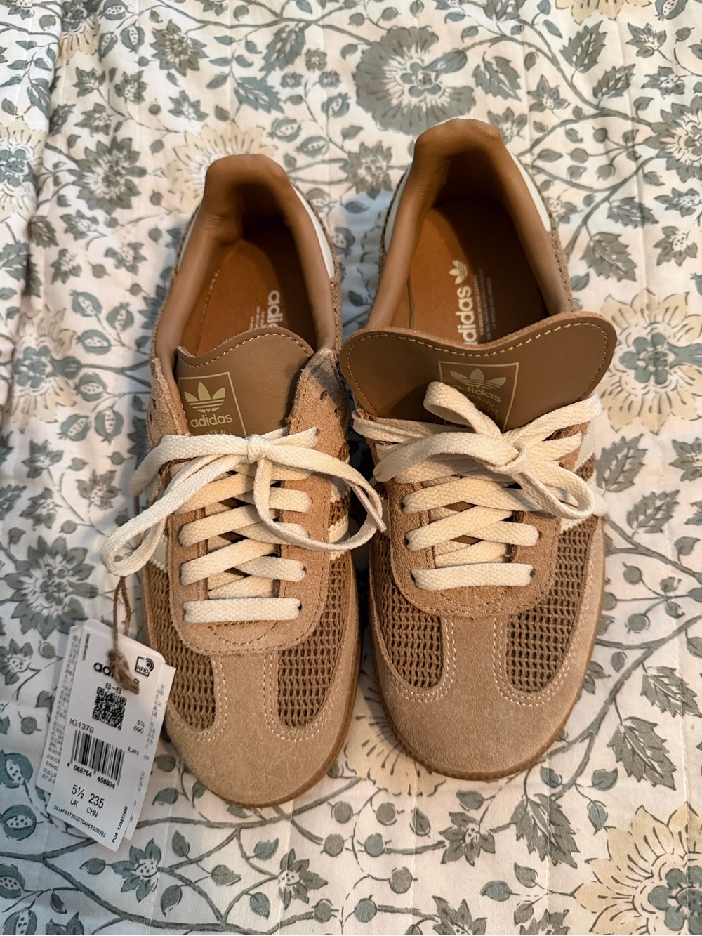 adidas Tan and Cream Suede Mesh Sneakers